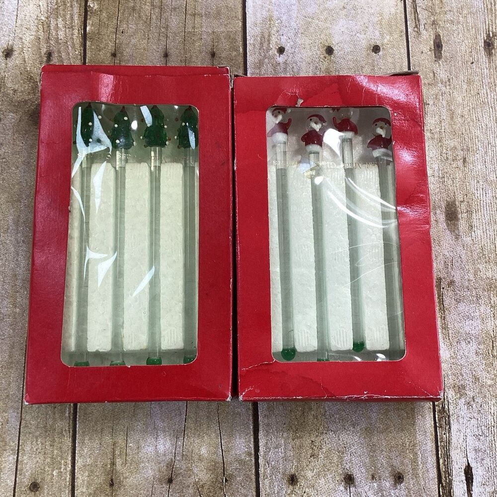 Towle Hand Blown Glass Christmas Swizzle Sticks Cocktail Stirrers Drulane
